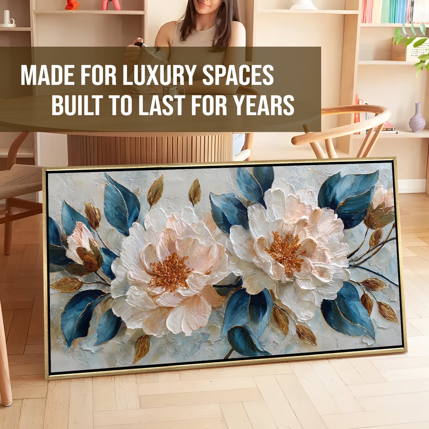 Blush Peony Bloom ¨C Luxury Floral Wall Art ¨C Golden Floater Frame, HD Canvas Print, Ready to Hang, Size: 2x4 feet (FLBWA83)