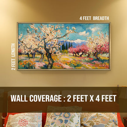 Vibrant Van Gogh-Inspired Bold Nature Wall Art, HD Canvas Print, Golden Floater Framed, Ready to Hang, (24 In x 48 In) (VNG-WA-5-B)