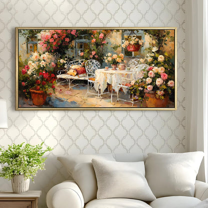 English Tea Garden Wall Art, HD Canvas Print, Golden Floater Framed, Ready to Hang, (24 In x 48 In) (EURP-WA-10-D)