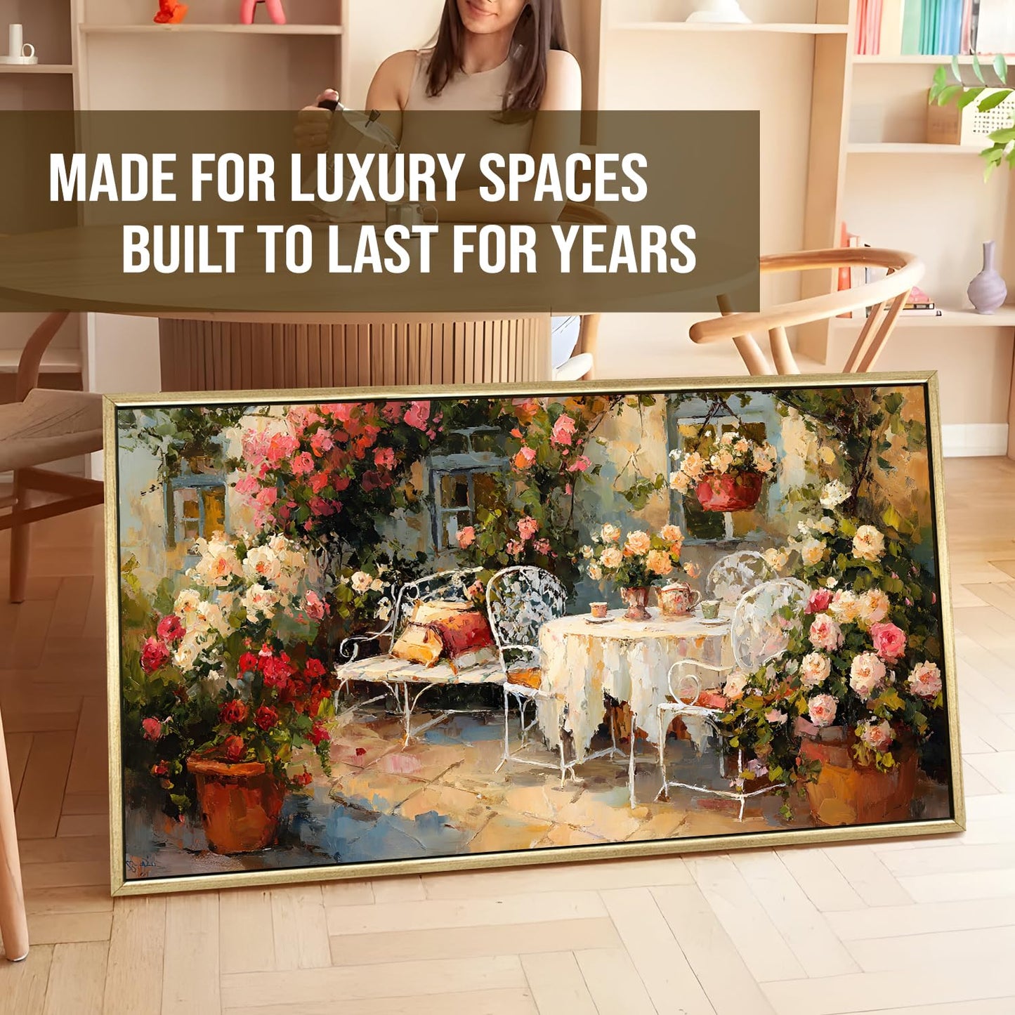 English Tea Garden Wall Art, HD Canvas Print, Golden Floater Framed, Ready to Hang, (24 In x 48 In) (EURP-WA-10-D)