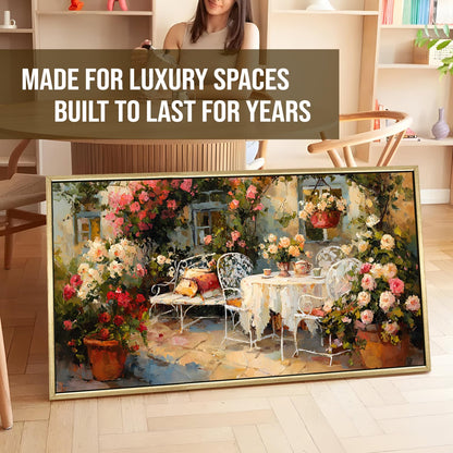 English Tea Garden Wall Art, HD Canvas Print, Golden Floater Framed, Ready to Hang, (24 In x 48 In) (EURP-WA-10-D)
