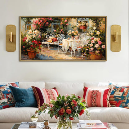 English Tea Garden Wall Art, HD Canvas Print, Golden Floater Framed, Ready to Hang, (24 In x 48 In) (EURP-WA-10-D)