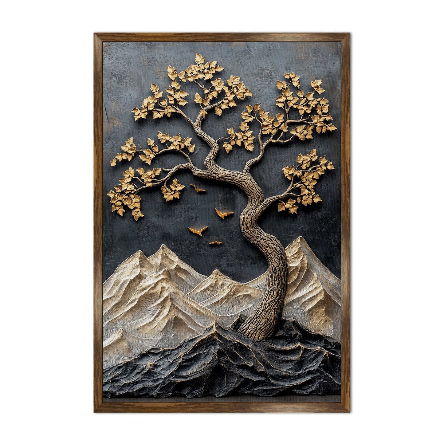 Abstract Golden Lucky Wish tree, HD Canvas Print, Framed, Ready to Hang. (20 In x 30 In). (VAWA011)
