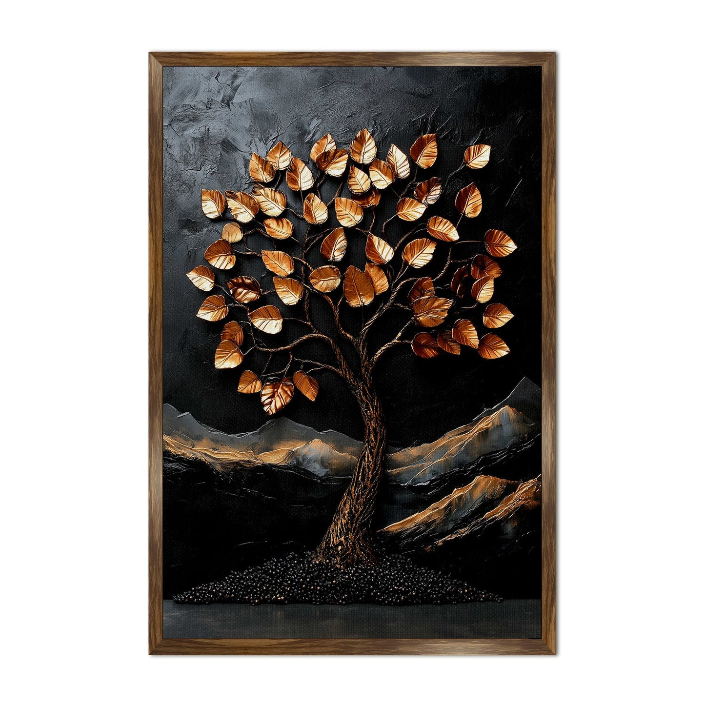 Abstract Golden Lucky Wish tree, HD Canvas Print, Framed, Ready to Hang. (20 In x 30 In) (VAWA010)