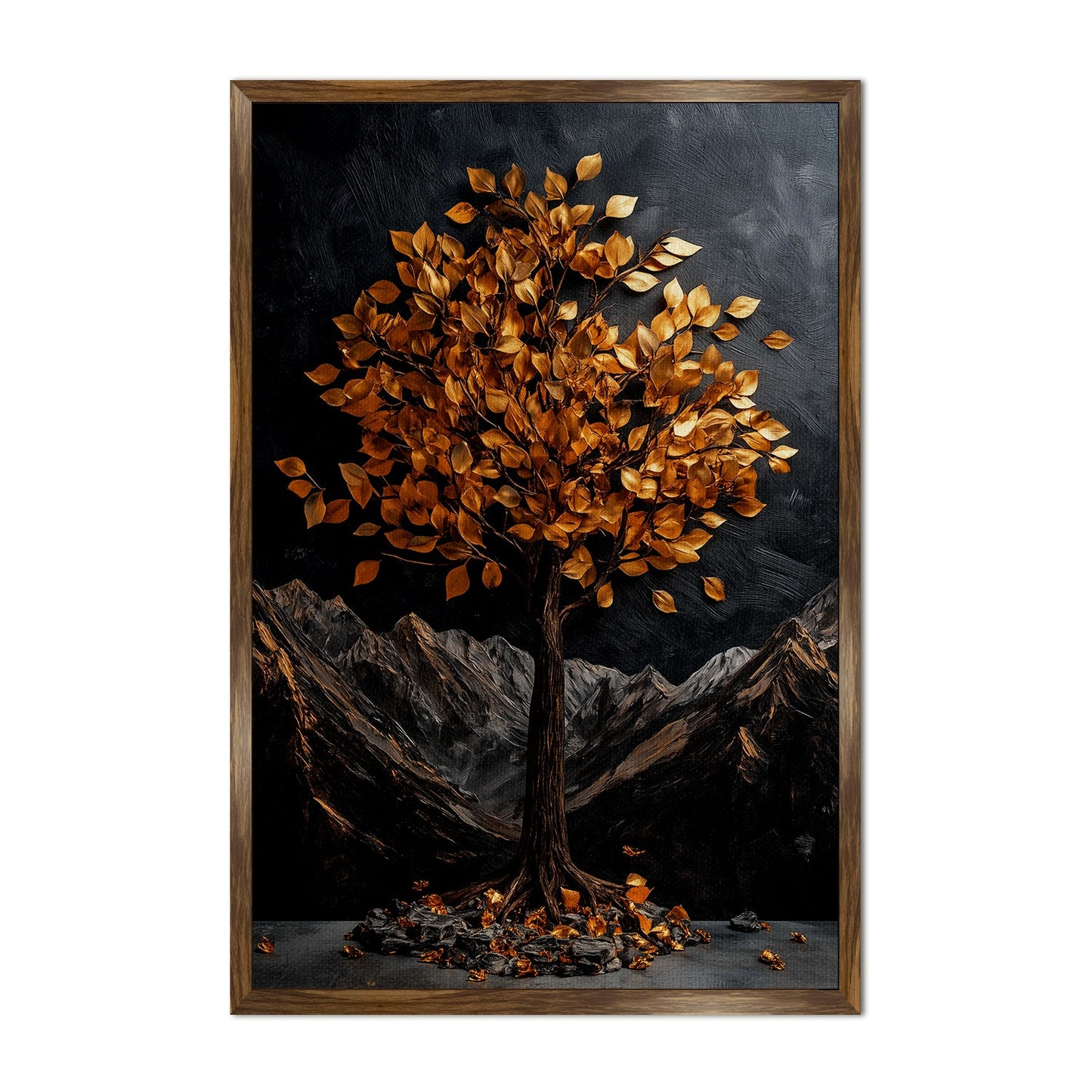 Abstract Golden Lucky Wish tree, HD Canvas Print, Framed, Ready to Hang.(20In x 30In) (VAWA008)