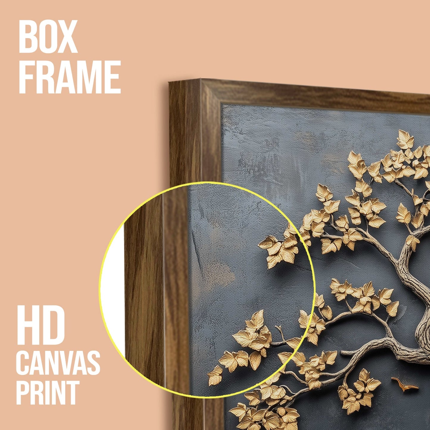 Abstract Golden Lucky Wish tree, HD Canvas Print, Framed, Ready to Hang. (20 In x 30 In). (VAWA011)