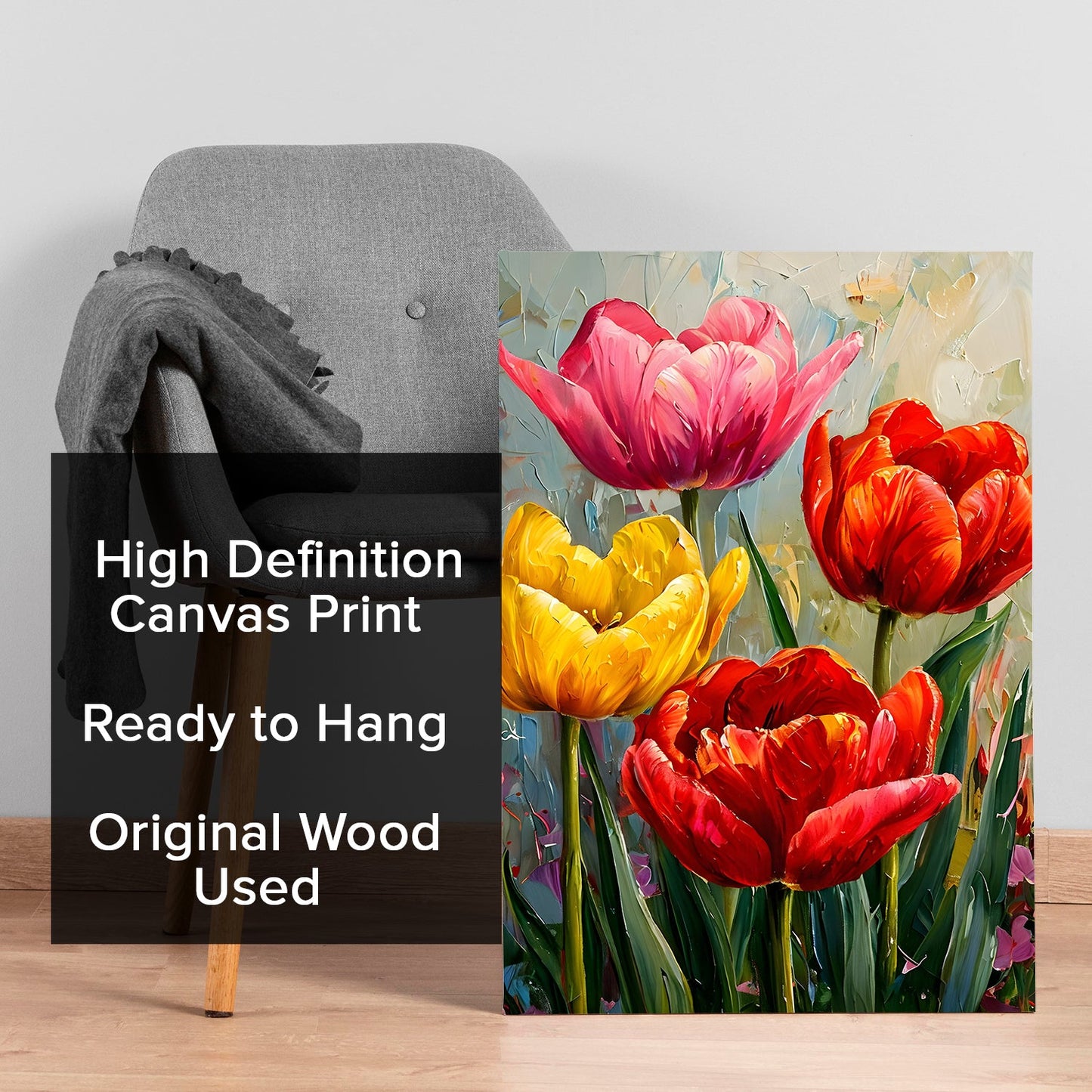 Vibrant Tulip Symphony Wall Art Painting, HD Canvas Print, Framed, Ready to Hang. (FLWA71)