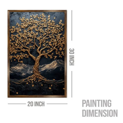 Abstract Golden Lucky Wish tree, HD Canvas Print, Framed, Ready to Hang. (20 In x 30 In) (VAWA009)