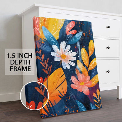 Vivid Blooms in Twilight Wall Art Painting, HD Canvas Print, Framed, Ready to Hang. (FLMWA76)