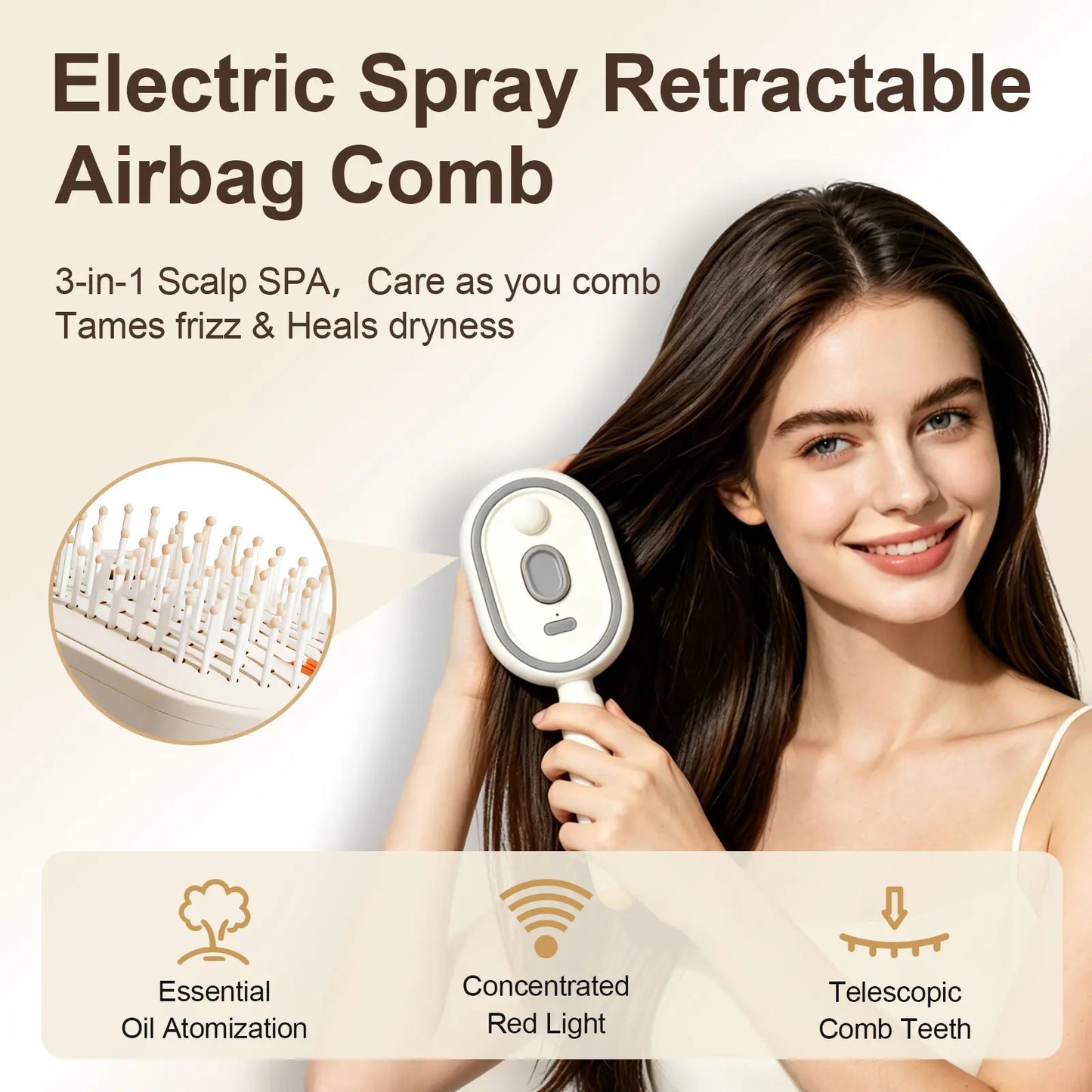 Electric Mist Hair Brush + FREE Siermira Batana Hair Oil Gift | Anti-Frizz Air Cushion Massage Comb