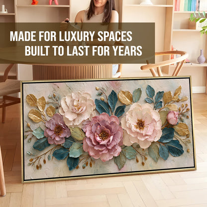 Elegant Pastel Peonies ¨C Luxury Floral Wall Art ¨C Golden Floater Frame, HD Canvas Print, Ready to Hang, Size: 2x4 feet (FLBWA80)