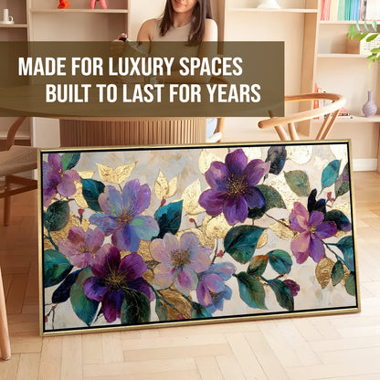 Royal Violet Florals ¨C Luxury Floral Wall Art ¨C Golden Floater Frame, HD Canvas Print, Ready to Hang, Size: 2x4 feet (FLBWA81)