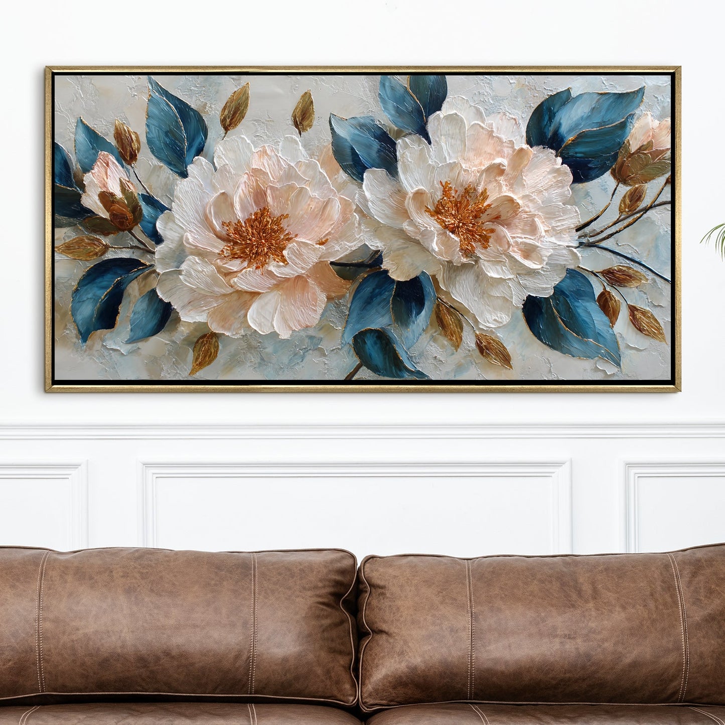 Blush Peony Bloom ¨C Luxury Floral Wall Art ¨C Golden Floater Frame, HD Canvas Print, Ready to Hang, Size: 2x4 feet (FLBWA83)