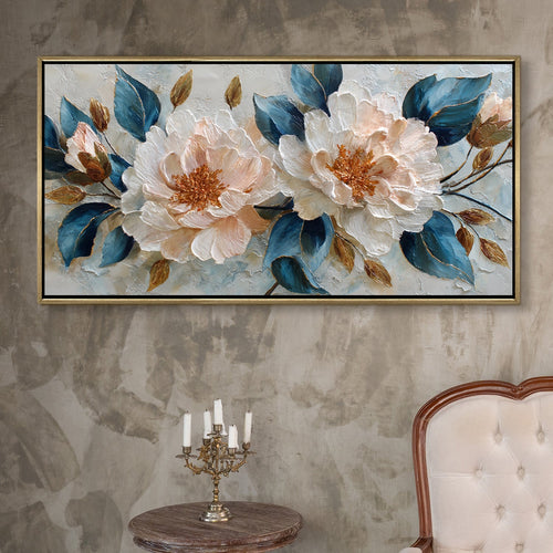 Blush Peony Bloom ¨C Luxury Floral Wall Art ¨C Golden Floater Frame, HD Canvas Print, Ready to Hang, Size: 2x4 feet (FLBWA83)