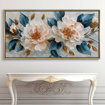 Blush Peony Bloom ¨C Luxury Floral Wall Art ¨C Golden Floater Frame, HD Canvas Print, Ready to Hang, Size: 2x4 feet (FLBWA83)