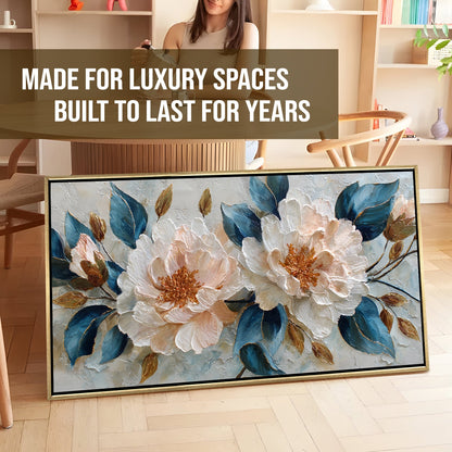 Blush Peony Bloom ¨C Luxury Floral Wall Art ¨C Golden Floater Frame, HD Canvas Print, Ready to Hang, Size: 2x4 feet (FLBWA83)