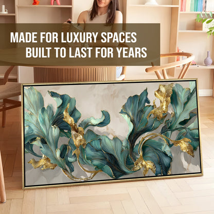 Floral Elegance in Teal, Blush & Gold ¨C Luxury Wall Art ¨C Golden Floater Frame, HD Canvas Print, Ready to Hang, Size: 2x4 feet (FLBWA90)