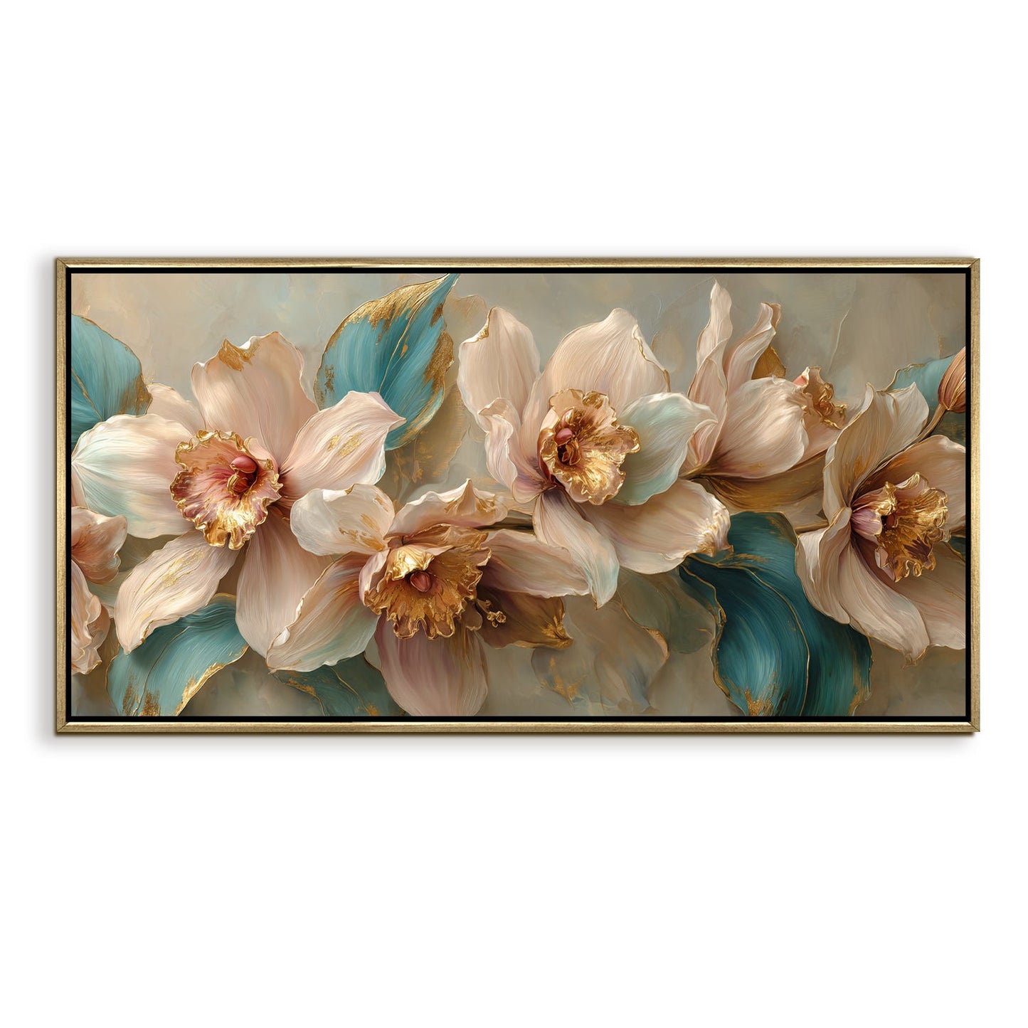 Abstract Floral Wall Art ¨C Golden Floater Frame, HD Canvas Print, Ready to Hang, Size: 2x4 feet (FLBWA93)