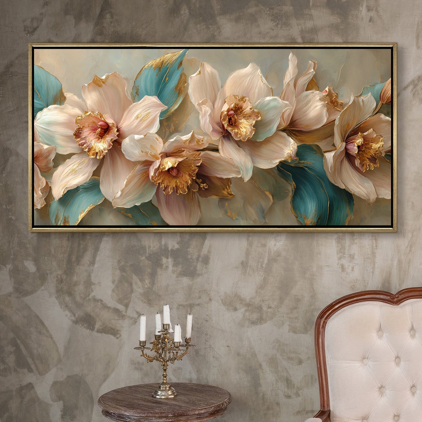 Abstract Floral Wall Art ¨C Golden Floater Frame, HD Canvas Print, Ready to Hang, Size: 2x4 feet (FLBWA93)