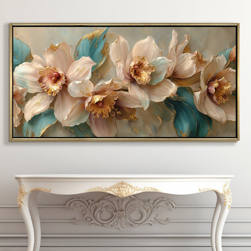 Abstract Floral Wall Art ¨C Golden Floater Frame, HD Canvas Print, Ready to Hang, Size: 2x4 feet (FLBWA93)