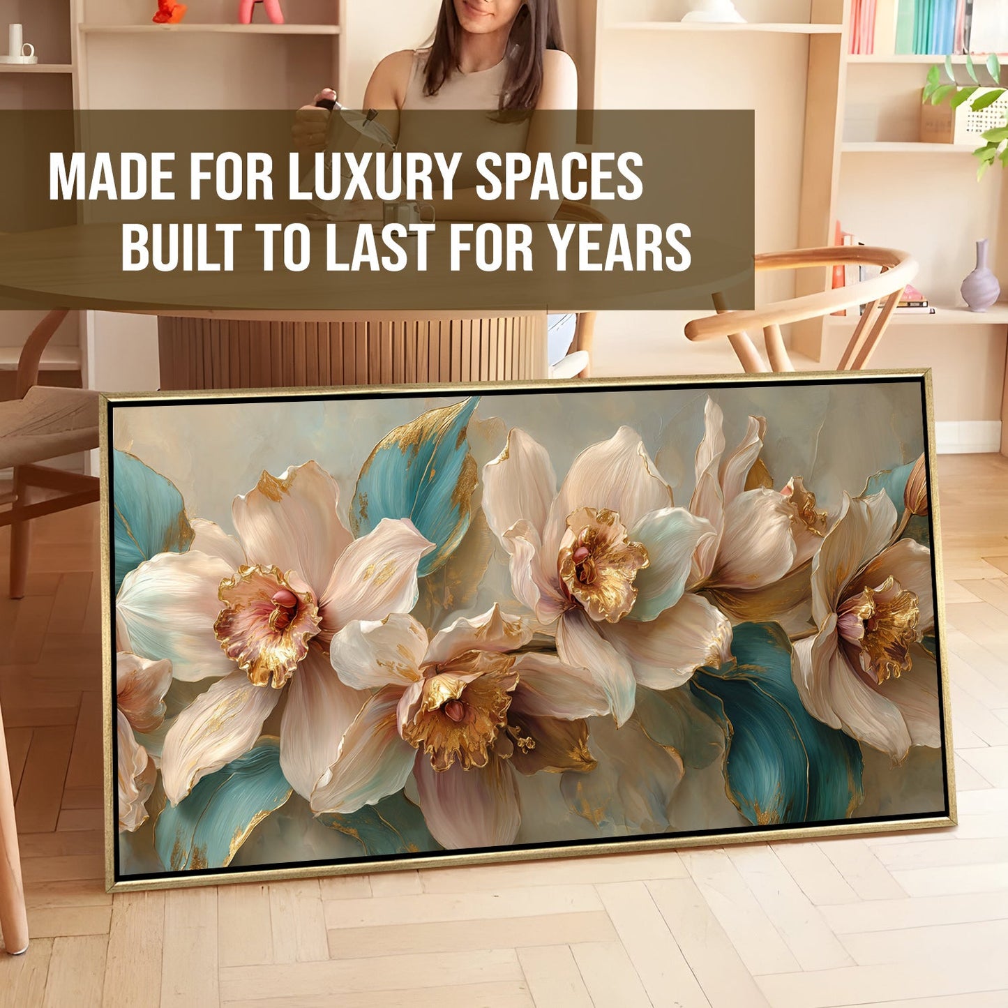 Abstract Floral Wall Art ¨C Golden Floater Frame, HD Canvas Print, Ready to Hang, Size: 2x4 feet (FLBWA93)