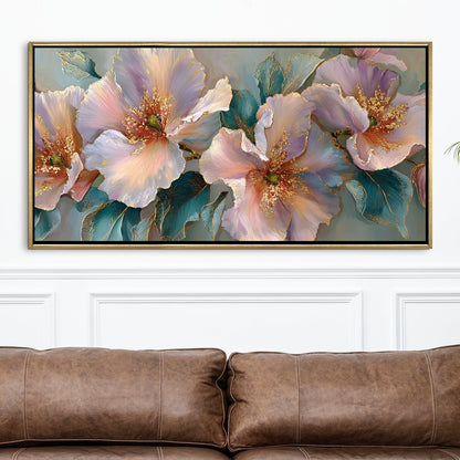 Abstract Floral Wall Art ¨C Golden Floater Frame, HD Canvas Print, Ready to Hang, Size: 2x4 feet (FLBWA94)