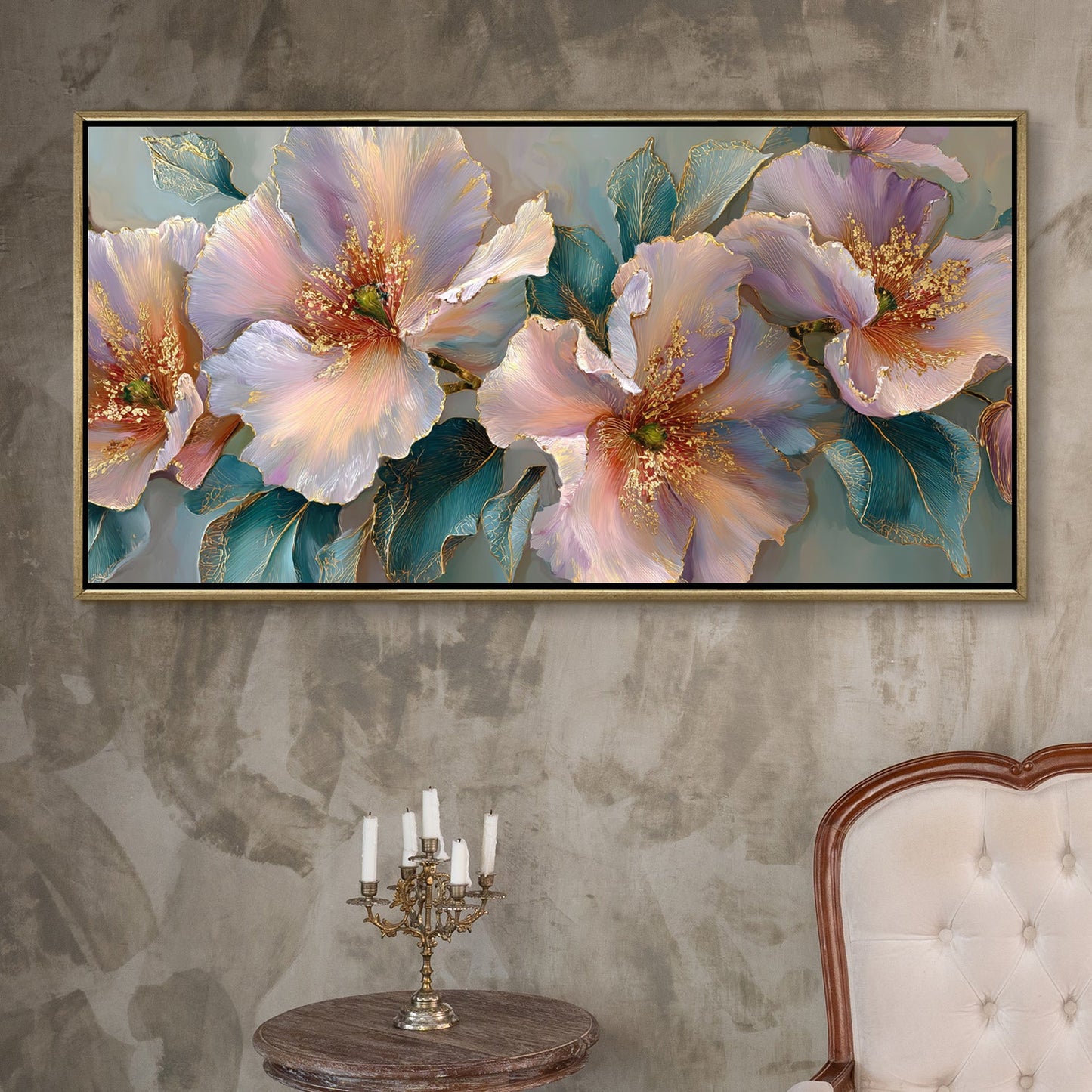 Abstract Floral Wall Art ¨C Golden Floater Frame, HD Canvas Print, Ready to Hang, Size: 2x4 feet (FLBWA94)