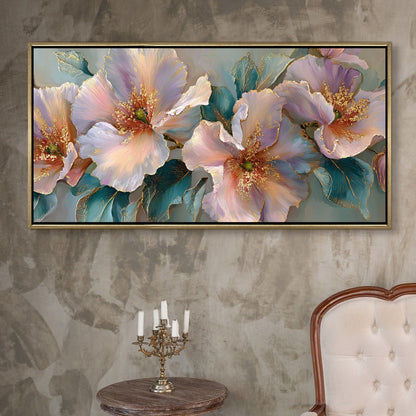 Abstract Floral Wall Art ¨C Golden Floater Frame, HD Canvas Print, Ready to Hang, Size: 2x4 feet (FLBWA94)