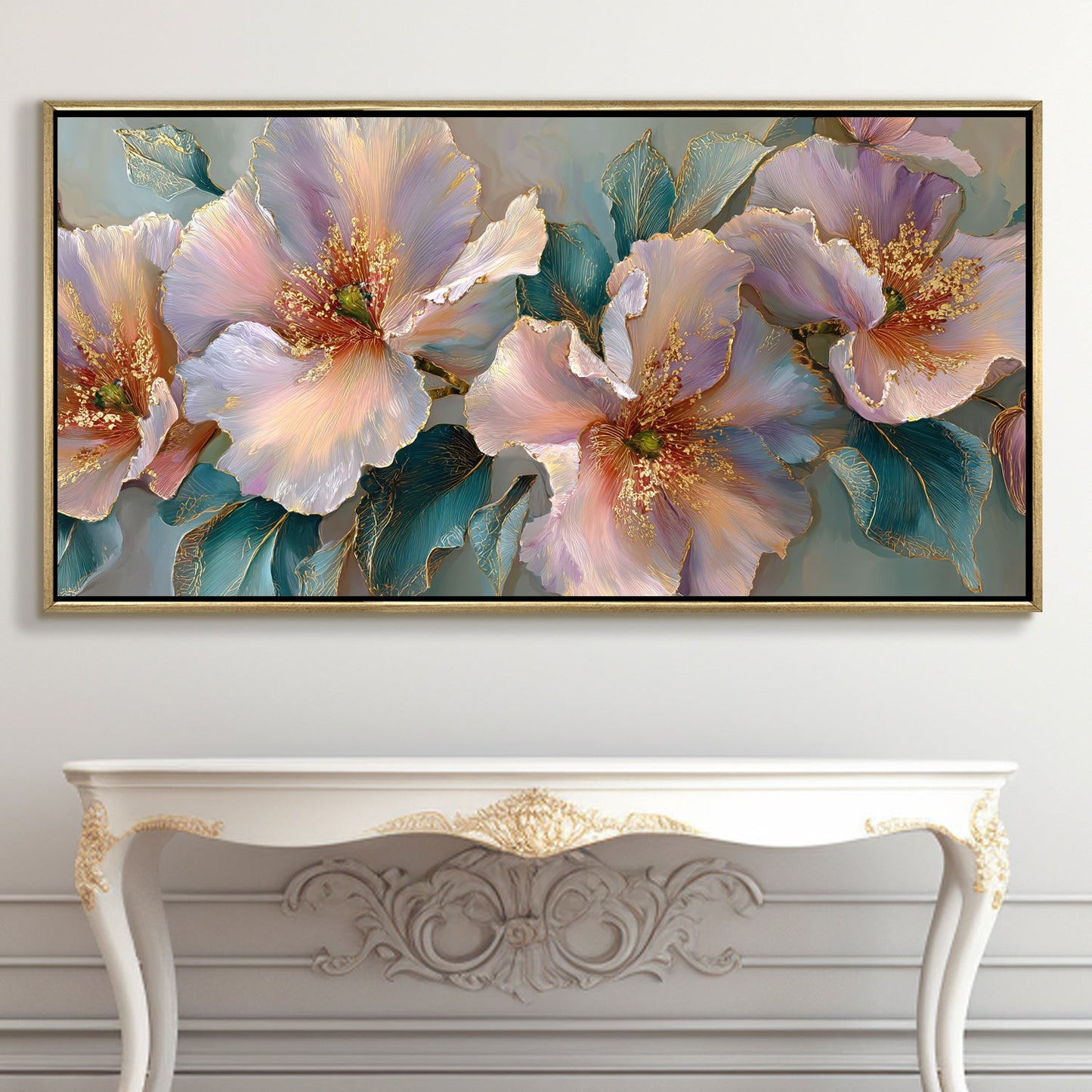 Abstract Floral Wall Art ¨C Golden Floater Frame, HD Canvas Print, Ready to Hang, Size: 2x4 feet (FLBWA94)