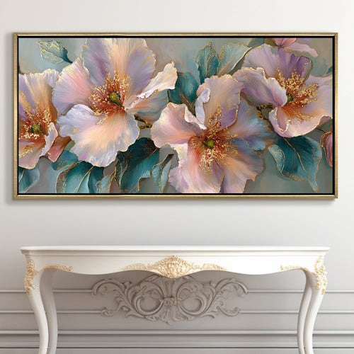 Abstract Floral Wall Art ¨C Golden Floater Frame, HD Canvas Print, Ready to Hang, Size: 2x4 feet (FLBWA94)