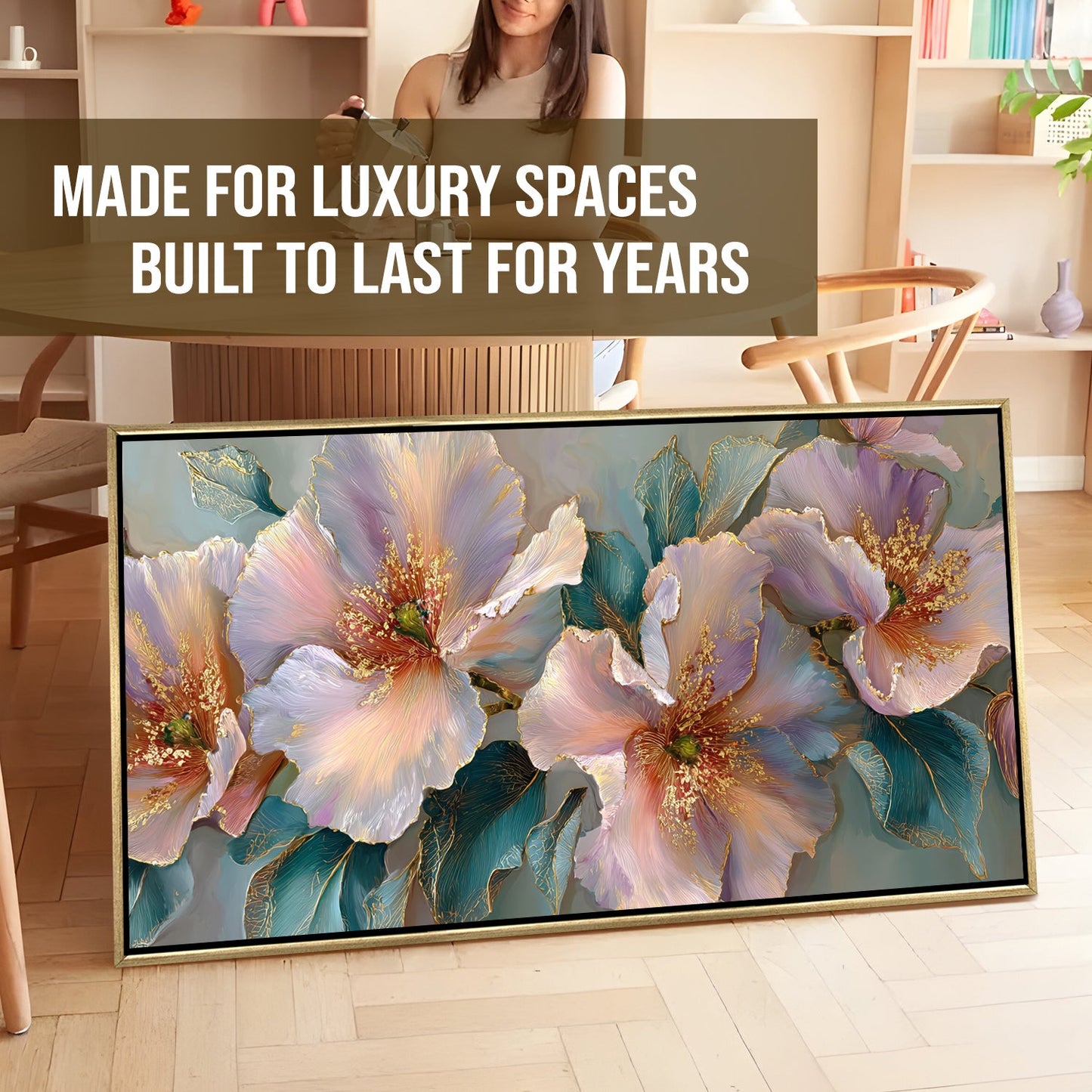 Abstract Floral Wall Art ¨C Golden Floater Frame, HD Canvas Print, Ready to Hang, Size: 2x4 feet (FLBWA94)