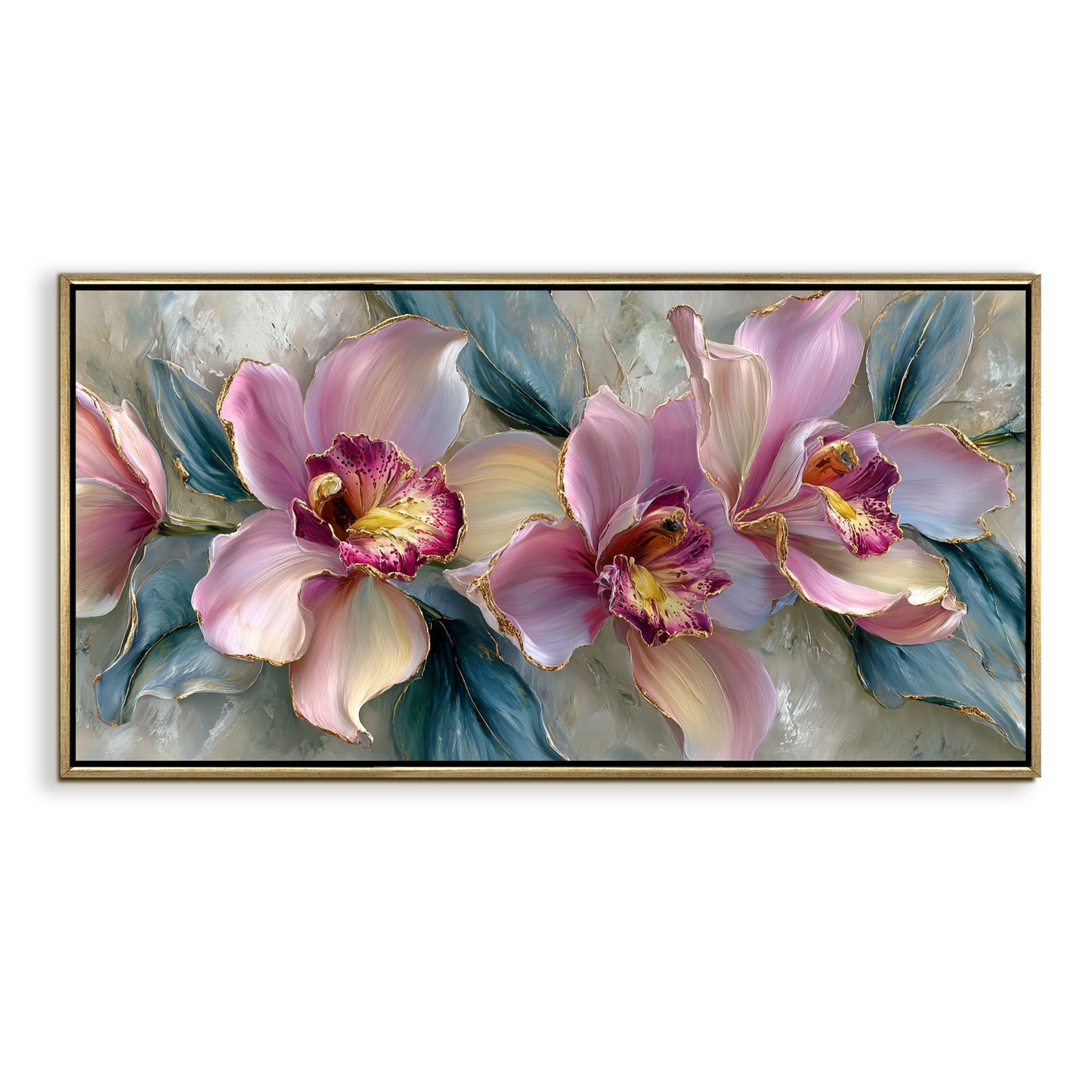Abstract Floral Wall Art ¨C Golden Floater Frame, HD Canvas Print, Ready to Hang, Size: 2x4 feet (FLBWA95)