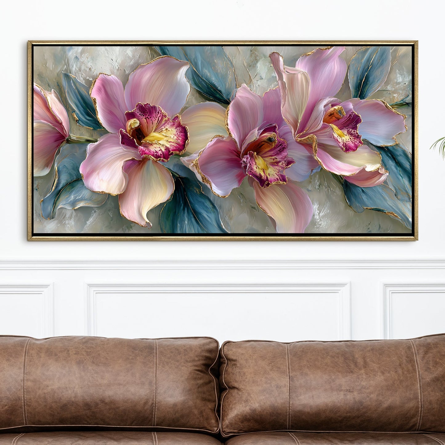 Abstract Floral Wall Art ¨C Golden Floater Frame, HD Canvas Print, Ready to Hang, Size: 2x4 feet (FLBWA95)
