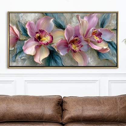 Abstract Floral Wall Art ¨C Golden Floater Frame, HD Canvas Print, Ready to Hang, Size: 2x4 feet (FLBWA95)