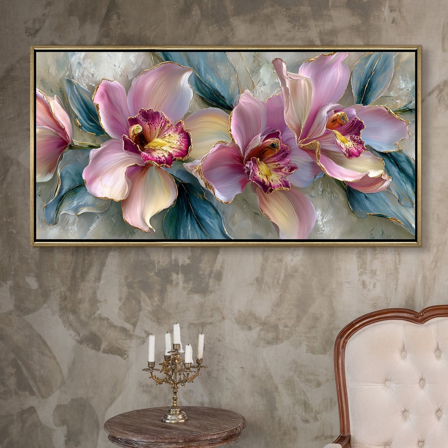 Abstract Floral Wall Art ¨C Golden Floater Frame, HD Canvas Print, Ready to Hang, Size: 2x4 feet (FLBWA95)