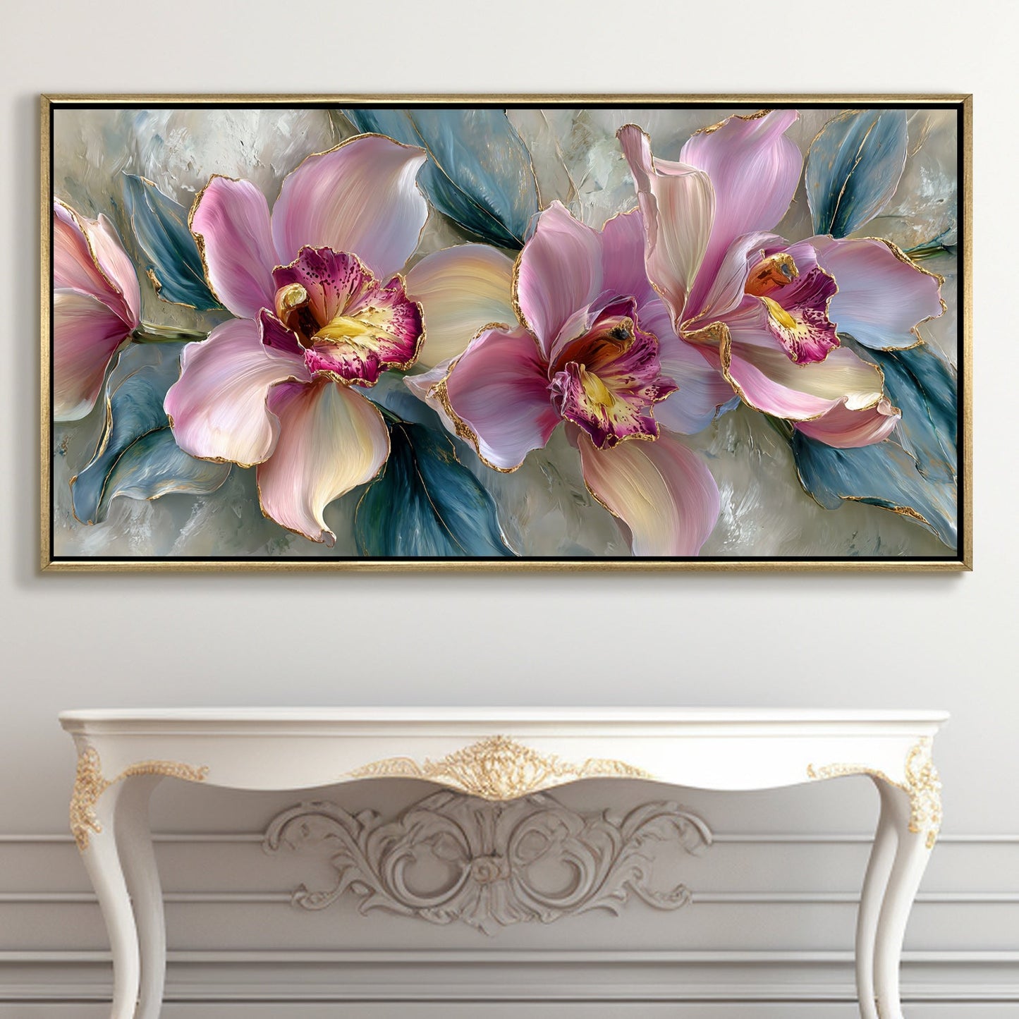 Abstract Floral Wall Art ¨C Golden Floater Frame, HD Canvas Print, Ready to Hang, Size: 2x4 feet (FLBWA95)