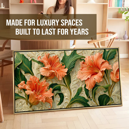 Coral Blooms & Green Leaves Wall Art ¨C Golden Floater Frame, HD Canvas Print, Ready to Hang, Size: 2x4 feet (FLBWA96)