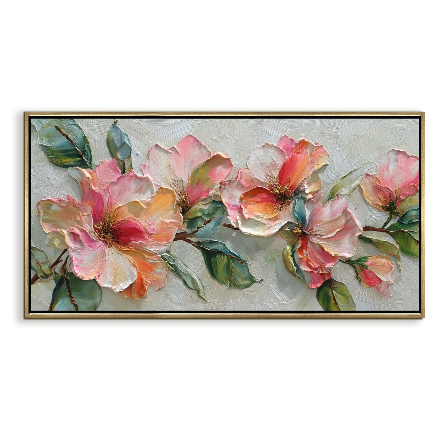 Blush Bloom Floral Wall Art ¨C Golden Floater Frame, HD Canvas Print, Ready to Hang, Size: 2x4 feet (FLBWA72)