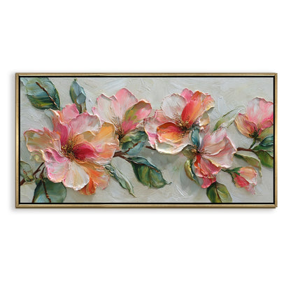 Blush Bloom Floral Wall Art ¨C Golden Floater Frame, HD Canvas Print, Ready to Hang, Size: 2x4 feet (FLBWA72)