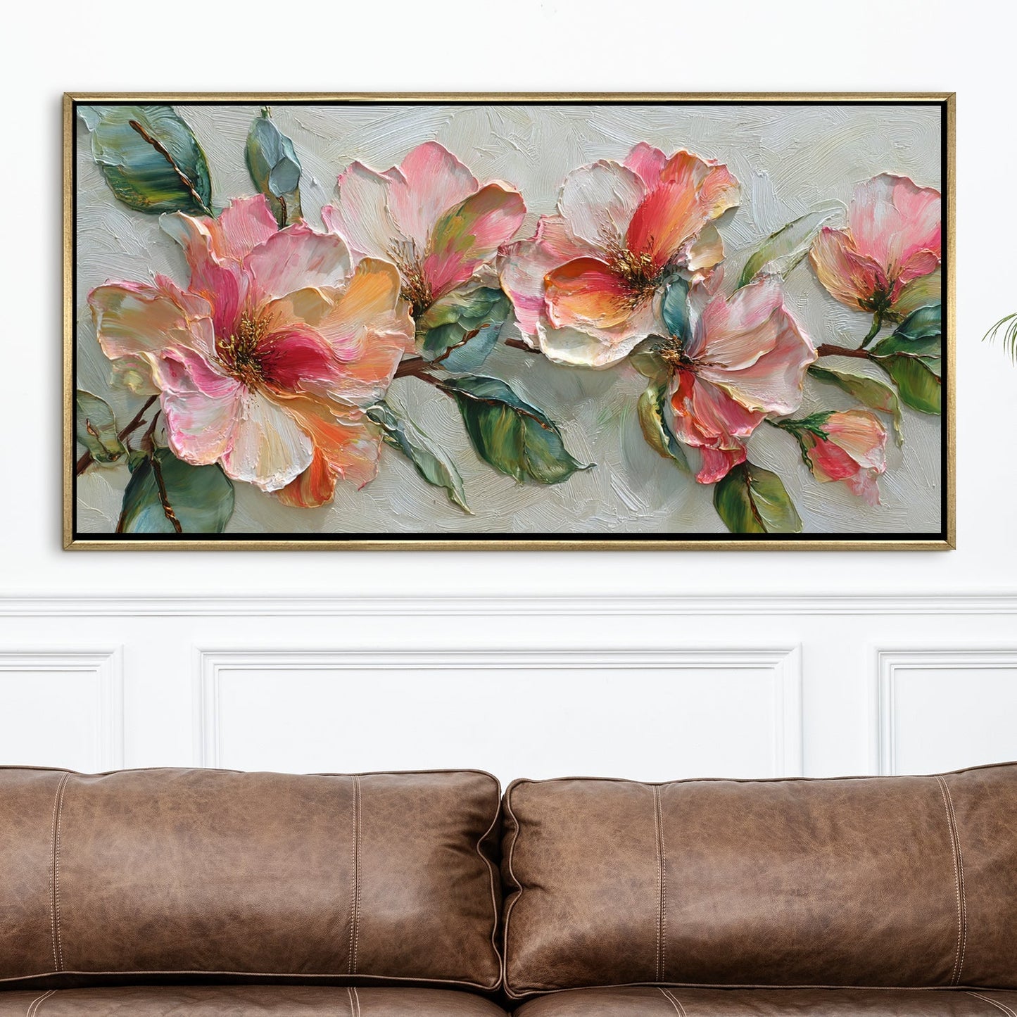 Blush Bloom Floral Wall Art ¨C Golden Floater Frame, HD Canvas Print, Ready to Hang, Size: 2x4 feet (FLBWA72)