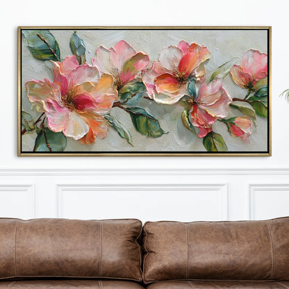 Blush Bloom Floral Wall Art ¨C Golden Floater Frame, HD Canvas Print, Ready to Hang, Size: 2x4 feet (FLBWA72)