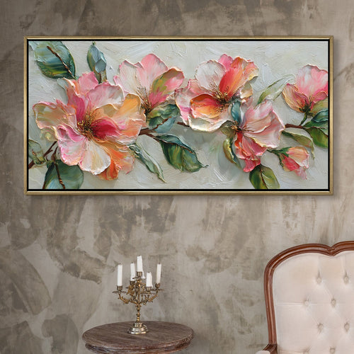 Blush Bloom Floral Wall Art ¨C Golden Floater Frame, HD Canvas Print, Ready to Hang, Size: 2x4 feet (FLBWA72)