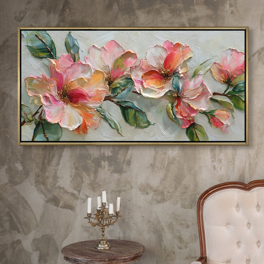 Blush Bloom Floral Wall Art ¨C Golden Floater Frame, HD Canvas Print, Ready to Hang, Size: 2x4 feet (FLBWA72)