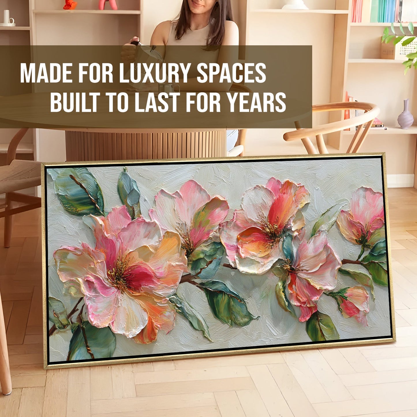 Blush Bloom Floral Wall Art ¨C Golden Floater Frame, HD Canvas Print, Ready to Hang, Size: 2x4 feet (FLBWA72)