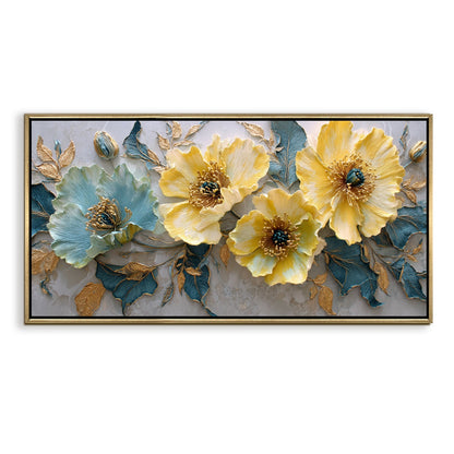 Opulent Floral Harmony Wall Art ¨C Golden Floater Frame, HD Canvas Print, Ready to Hang, Size: 2x4 feet (FLBWA73)