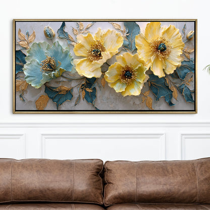Opulent Floral Harmony Wall Art ¨C Golden Floater Frame, HD Canvas Print, Ready to Hang, Size: 2x4 feet (FLBWA73)