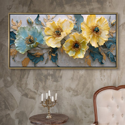 Opulent Floral Harmony Wall Art ¨C Golden Floater Frame, HD Canvas Print, Ready to Hang, Size: 2x4 feet (FLBWA73)