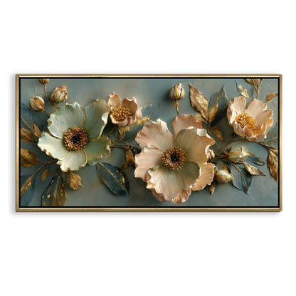 Golden Bloom Floral Wall Art ¨C Golden Floater Frame, HD Canvas Print, Ready to Hang, Size: 2x4 feet (FLBWA74)
