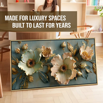 Golden Bloom Floral Wall Art ¨C Golden Floater Frame, HD Canvas Print, Ready to Hang, Size: 2x4 feet (FLBWA74)