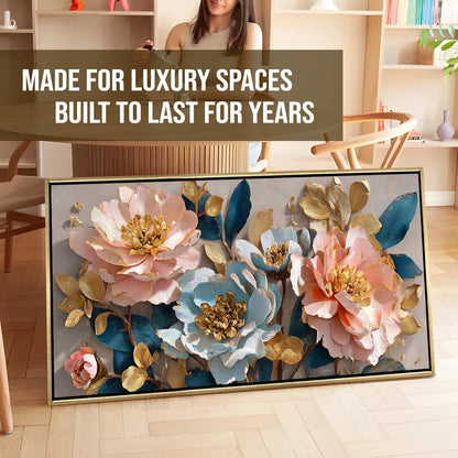 Blush Lotus Bloom ¨C Luxury Floral Wall Art ¨C Golden Floater Frame, HD Canvas Print, Ready to Hang, Size: 2x4 feet (FLBWA76)